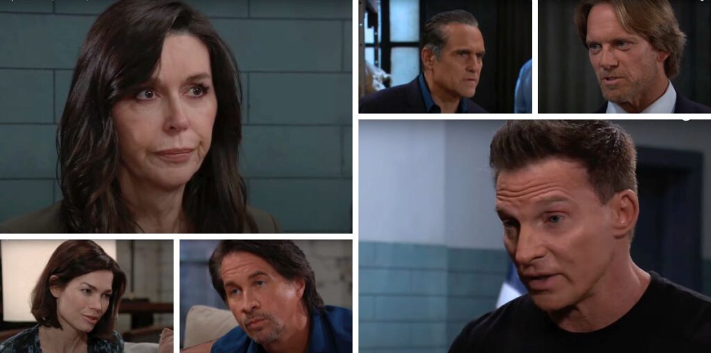 general hospital spoilers collage of anna, jason, sonny, john, liz, finn.