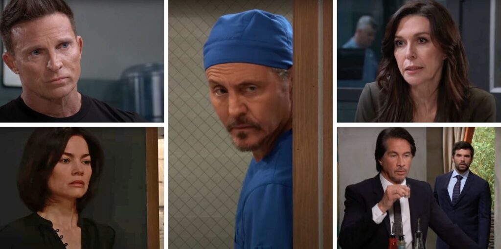 general hospital spoilers collage of jason, brennan, anna, liz, finn, chase.