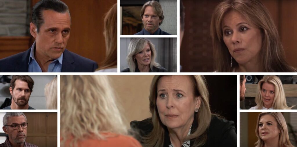 general hospital spoilers collage of sonny, alexis, ava, john, laura, cody, mac, maxie, felicia.