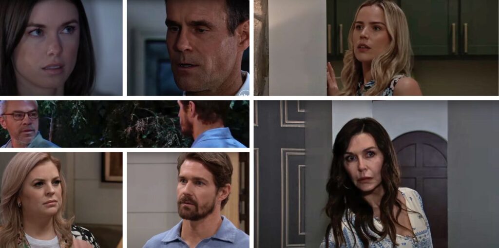 general hospital spoilers collage of willow, drew, sasha, anna, cody, mac, maxie.