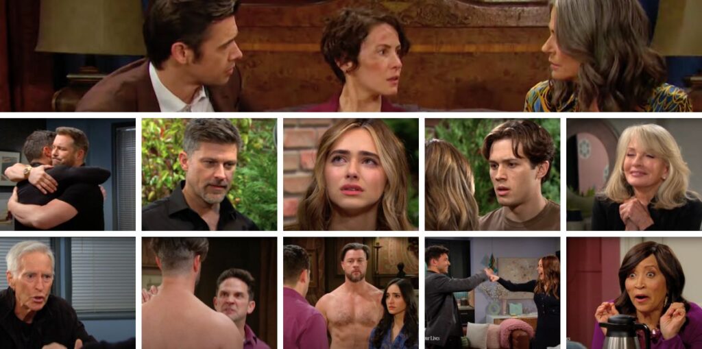 days of our lives spoilers collage eric, holly, sarah, ej, stefan, gabi, marlena, john, paulina.