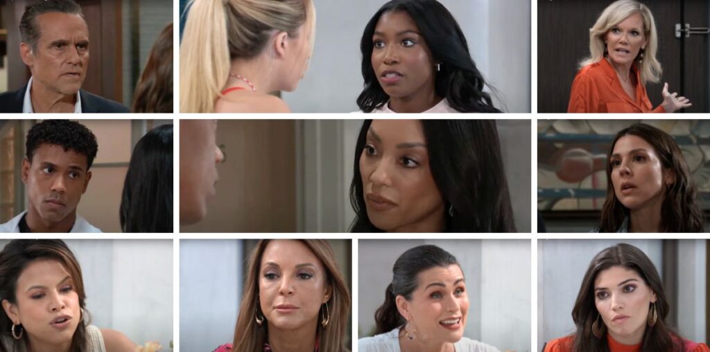 general hospital spoilers collage of joss, trina, ava, sonny, blq, lois, tj, jordan, kristina, blaze.