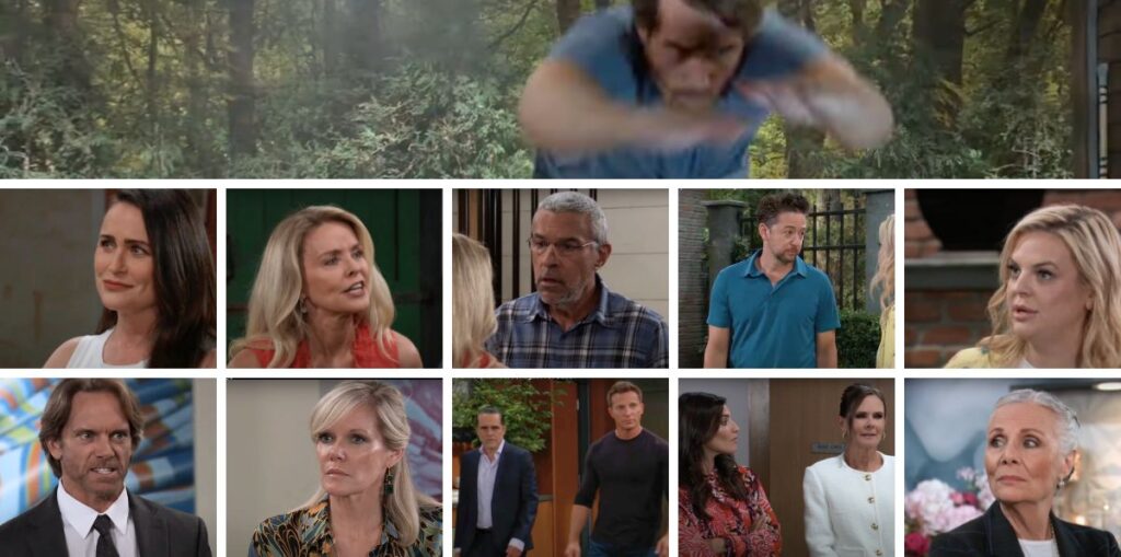 general hospital spoilers collage of cody, maxie, spinelli, mac, felicia, tracy, sonny, jason, lois, lucy.