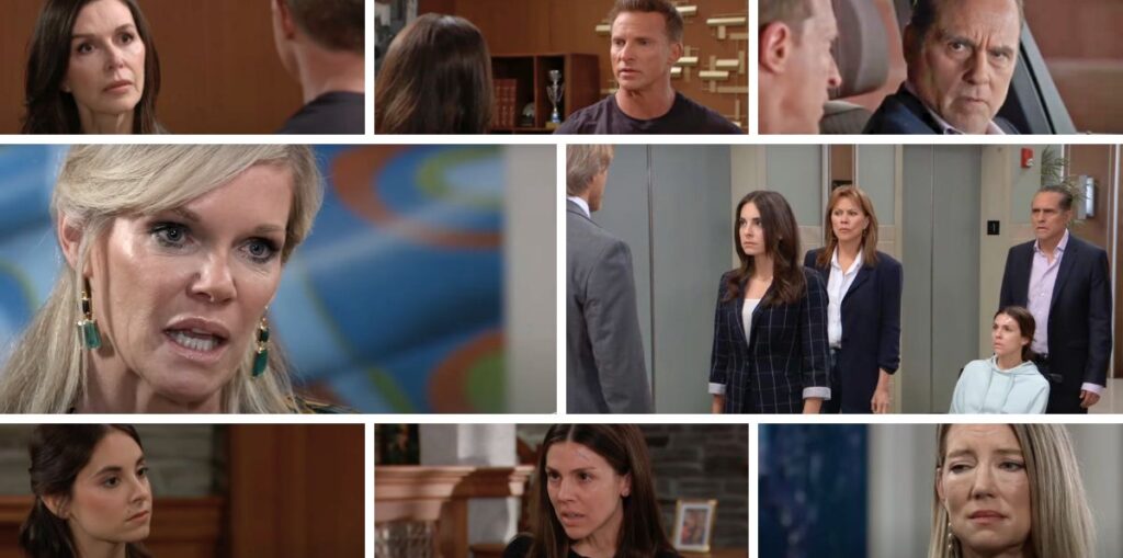 general hospital spoilers collage of ava, nina, sonny, kristina, alexis, molly, jason, anna.