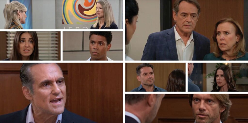 general hospital spoilers collage sonny, laura, kevin, ava, nina, molly, tj, sam, dante, john.