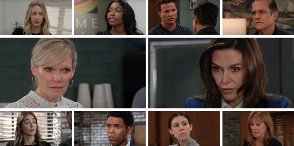 general hospital spoilers collage of sonny, jason, ava, anna, joss, trina, molly, tj, alexis, kristina.