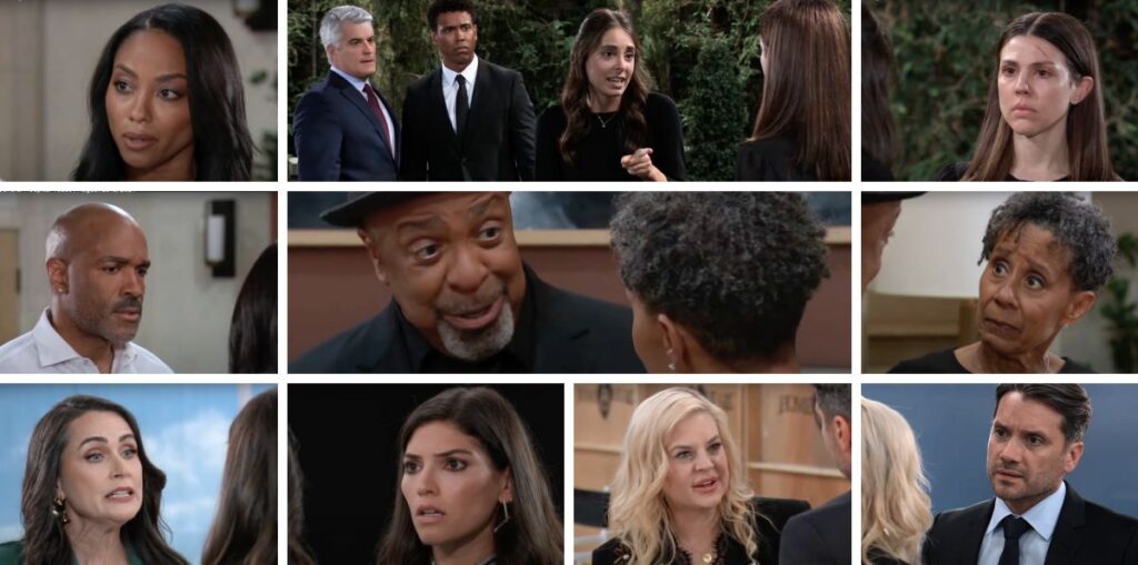 general hospital spoilers collage of tj, molly, kristina, lois, blq, maxie, dante, marshall, stella, jordan, curtis.