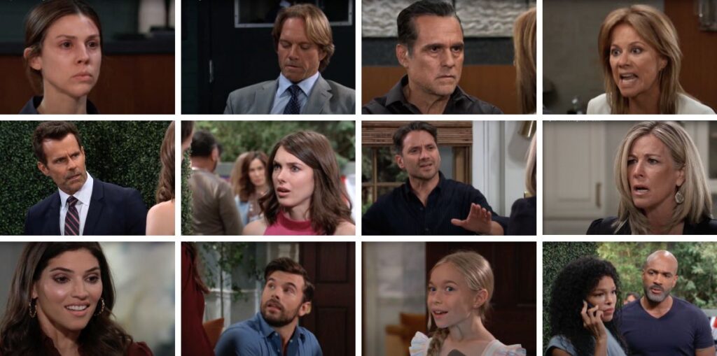 general hospital spoilers collage of sonny, alexis, kristina, carly, dante, blq, chase, violet, portia, curtis, willow, drew.