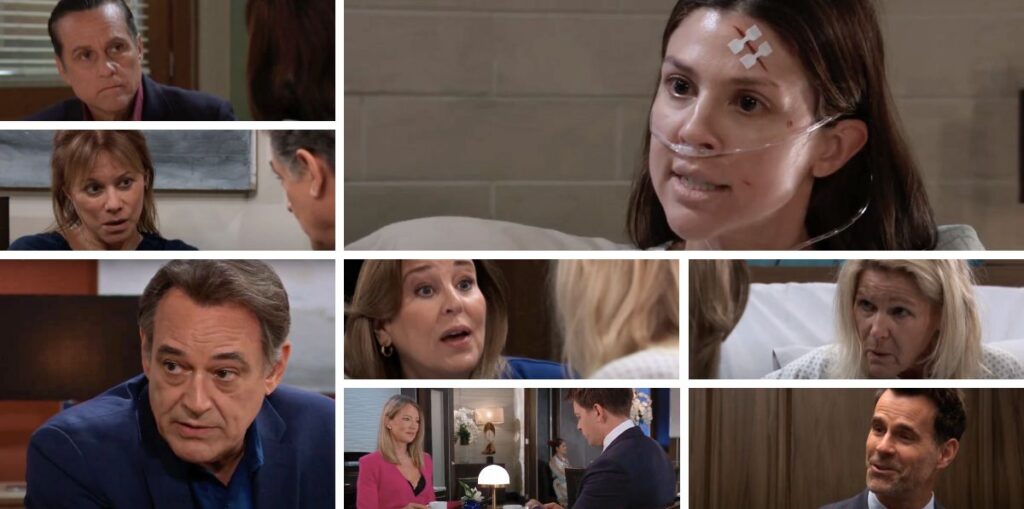 general hospital spoilers collage sonny, kristina, alexis, kevin, laura, heather, nina, drew, michael.