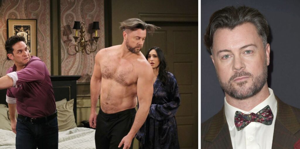 dan feuerriegel as ej on days of our lives, getting hit by stefan.