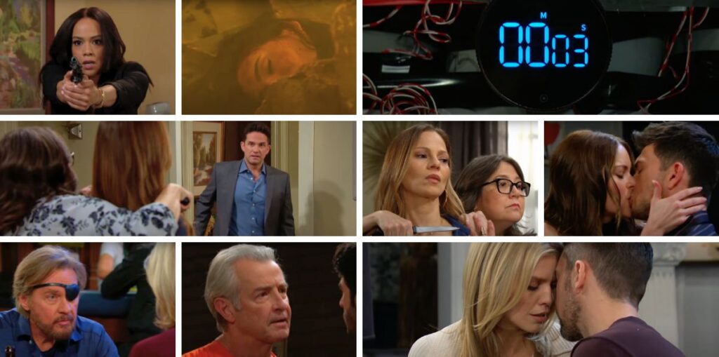 days of our lives spoilers collage of jada, gabi, steve, chad, clyde, alex, stephanie.