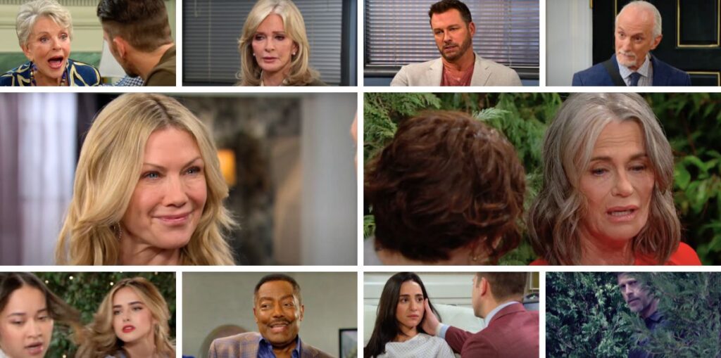 days of our lives spoilers collage kristen, fiona, marlena, abe, julie, rolf, brady, holly, gabi.