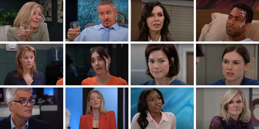 general hospital spoilers collage anna, isaiah, liz, willow, carly, jack, alexis, molly, ric, nina.