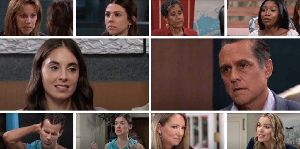 general hospital spoilers collage of alexis, kristina, molly, sonny, trina, stella, nina, willow, sasha, drew.