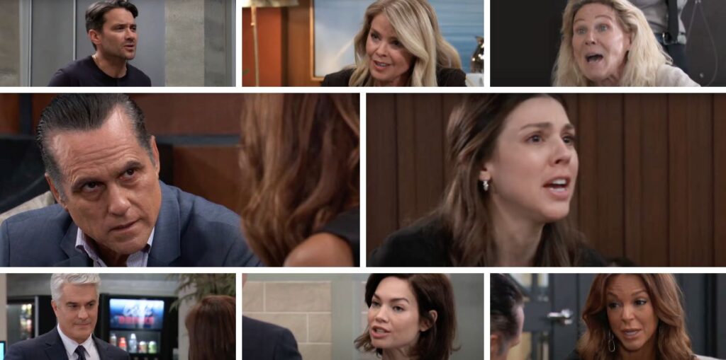 general hospital spoilers collage of sonny, kristina, natalia, felicia, dante, ric, liz, heather.