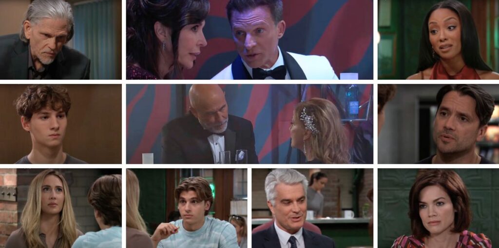 general hospital spoilers collage of jason, anna, holly, sidwell, cyrus, ric, liz, jordan, dante, rocco.