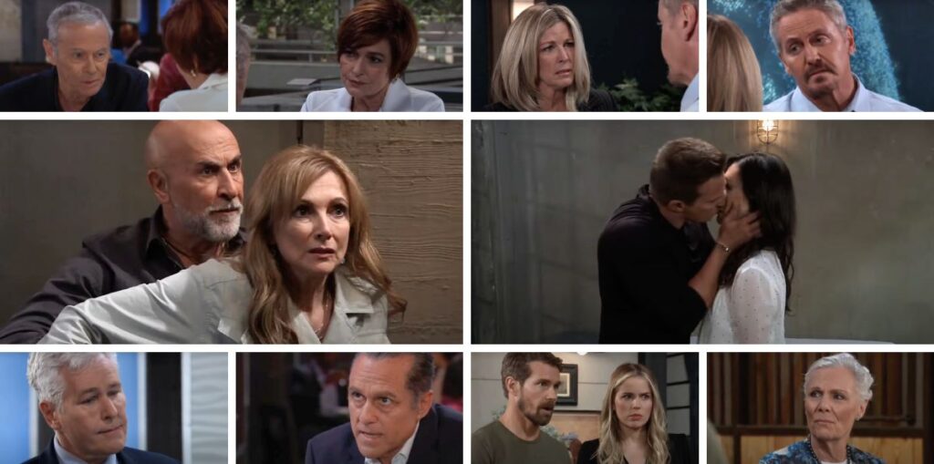 general hospital spoilers collage of sidwell, holly, anna, jason, robert, diane, carly, brennan.