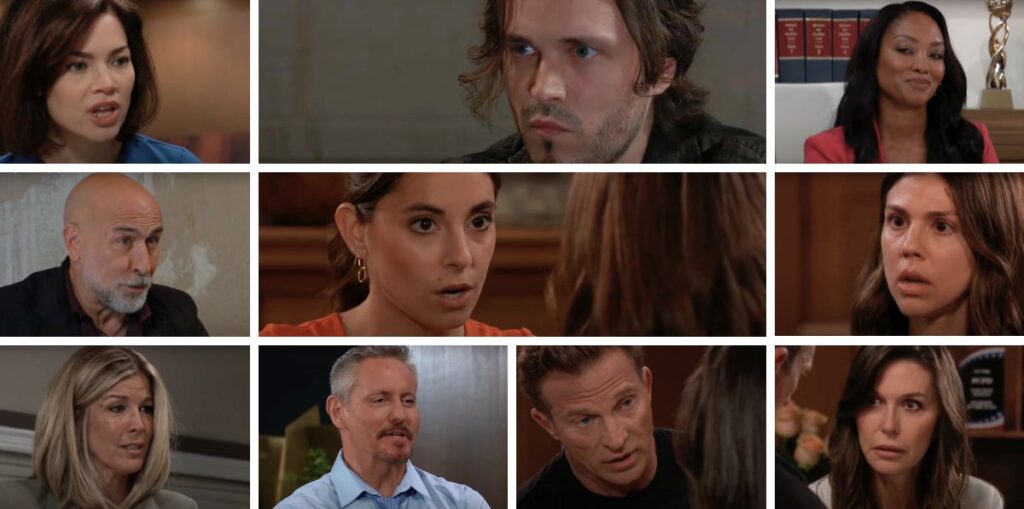 general hospital spoilers collage of jason, anna, jordan, molly, kristina, lucky, liz, sidwell, brennan, carly.