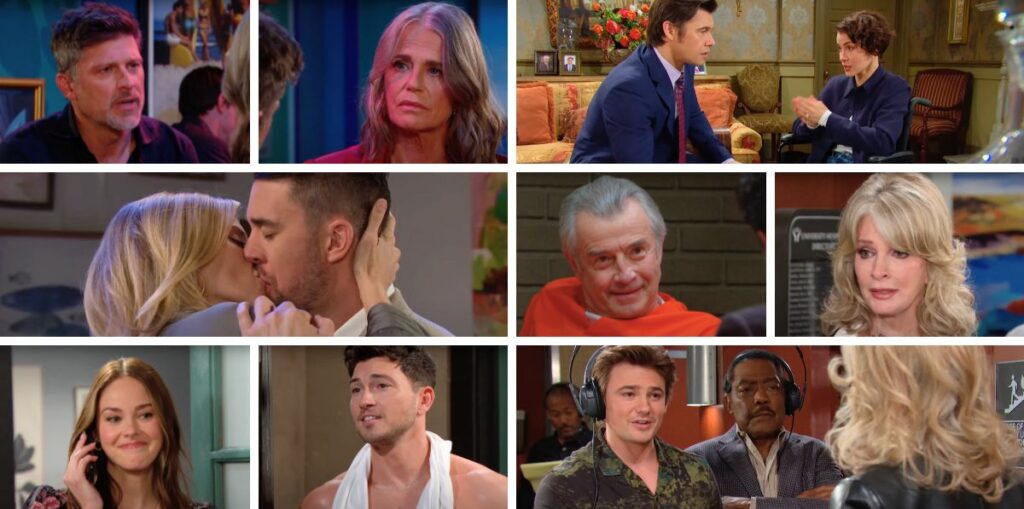 days of our lives spoilers collage xander, sarah, eric, fiona, hattie, johnny, alex, stephanie.