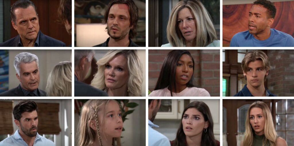 general hospital spoilers collage ric, ava, trina, sonny, carly, isaiah, lucky, blq, chase, violet.